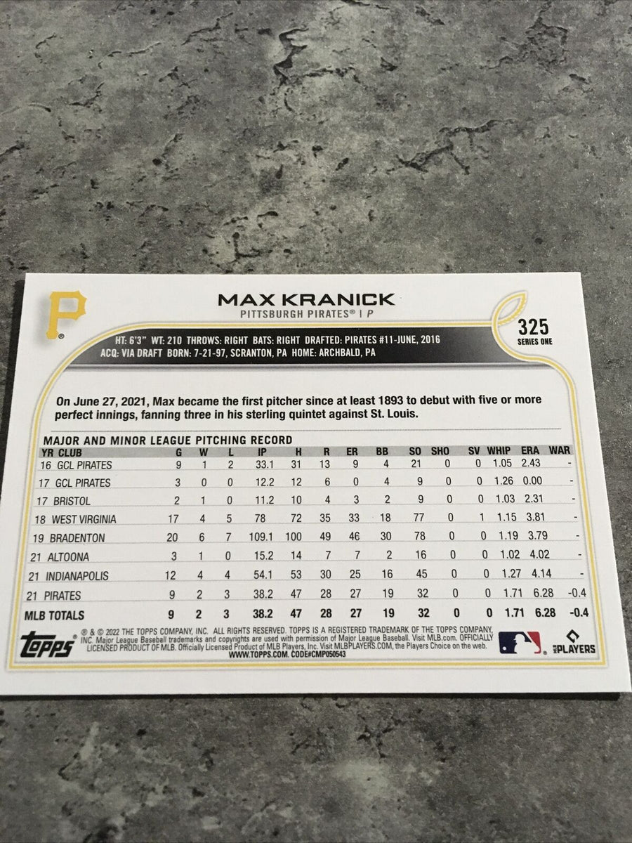 2022 Topps Max Kranick Rookie #325 Pittsburgh Pirates Baseball Card