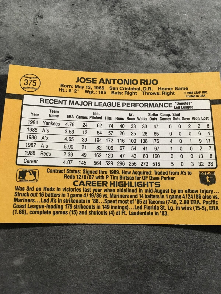  1989 Donruss Baseball Card #375 Jose Rijo