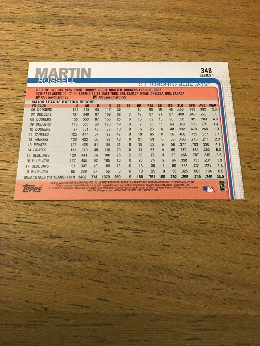  Baseball MLB 2019 Topps #348 Russell Martin Blue Jays