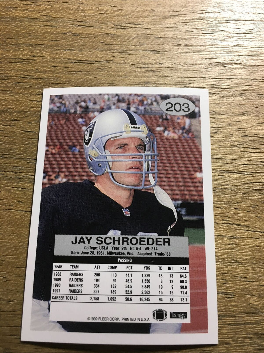 Jay Schroeder Raiders 1992 Fleer #203 – DA PHOENIX CARD SHOP