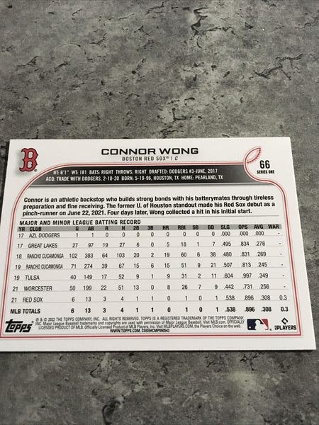 2022 Topps Series One Baseball Connor Wong Rookie Card #66 Boston Red Sox