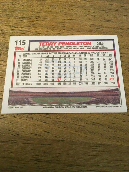 Terry Pendleton autographed Baseball Card (Atlanta Braves) 1992