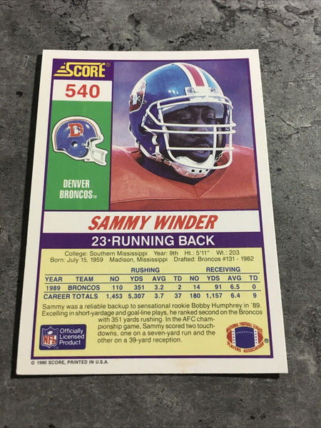 Sammy Winder - Broncos #540 Score 1990 NFL Football Trading Card