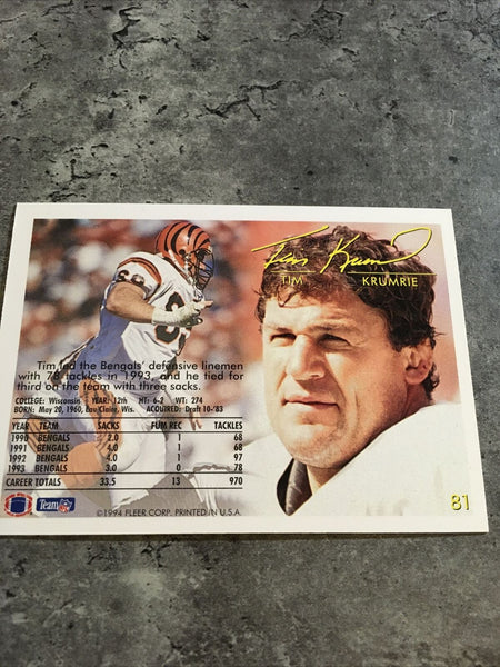 Tim Krumrie Bengals Wisconsin Autographed 1991 Topps #249 Signed Football  Card